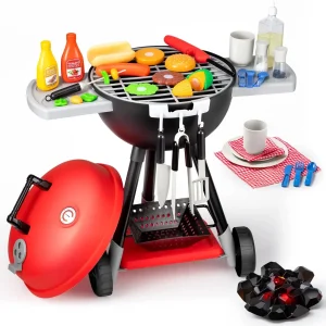 JOYFY 34 PCS Kitchen Toy Set BBQ Play Grill, Cooking Toy Set for Kids Grill Playset Interactive BBQ Set Birthday Gift