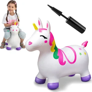 JOYFY Kids Bouncy Unicorn Horse Ride On Toys Bouncer Bouncing Animal Hopper Inflatable Hopping Toy for Birthday Christmas Gifts