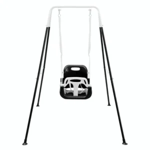 3-in-1 Toddler Swing Set with 4 Sandbags Indoor/Outdoor Baby Swing with Foldable Metal Stand Swing Set for Backyard Clear Instr